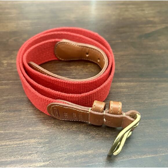 Coach Belt Natural Linen and Leather Red Size 36 Vintage 3613 Belt Width 1 1/16 - Picture 1 of 4